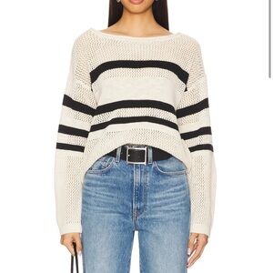 Sanctuary Sporty Stripe Open Knit Sweater in Eco Natural & Black Stripe